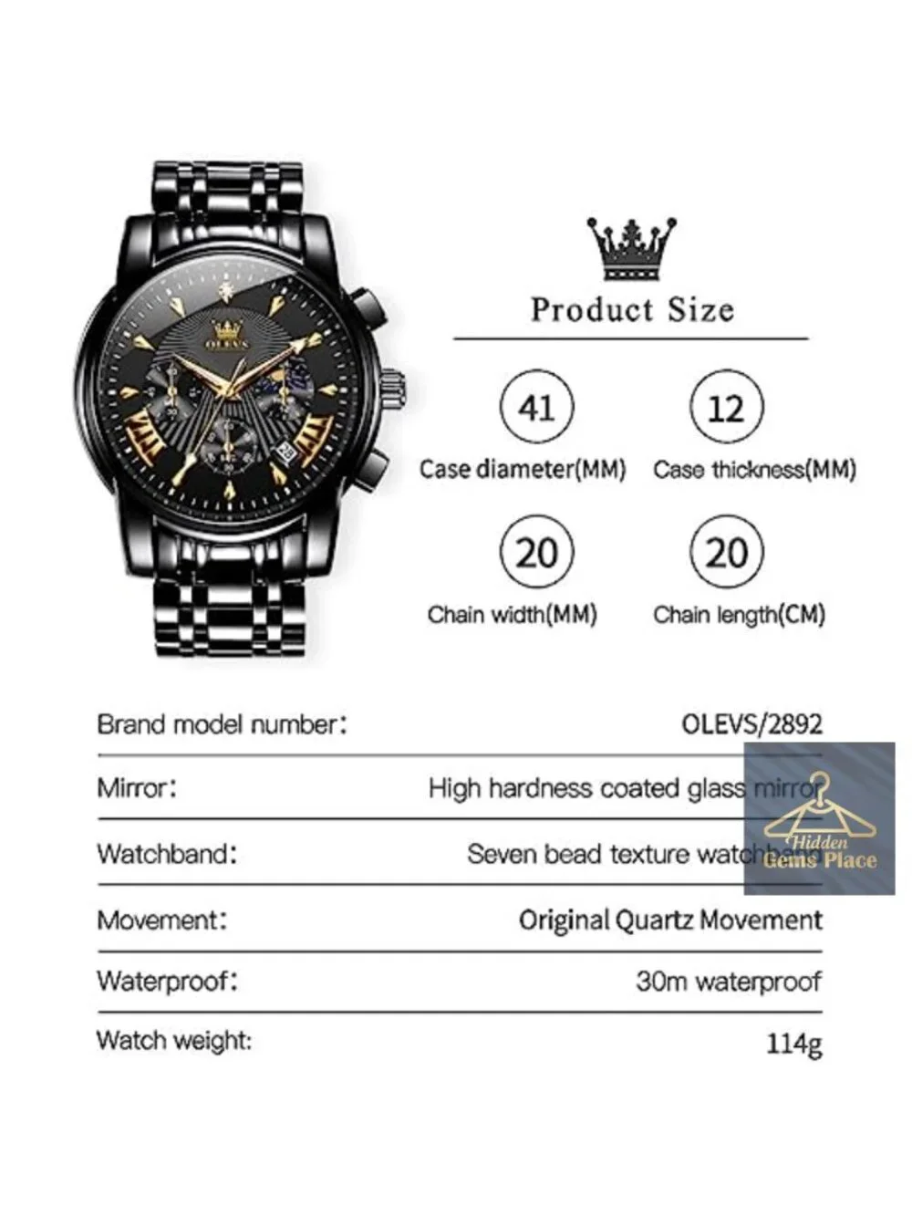 Luxury Waterproof Luminous Chronograph Watch with Stainless Steel Bracelet